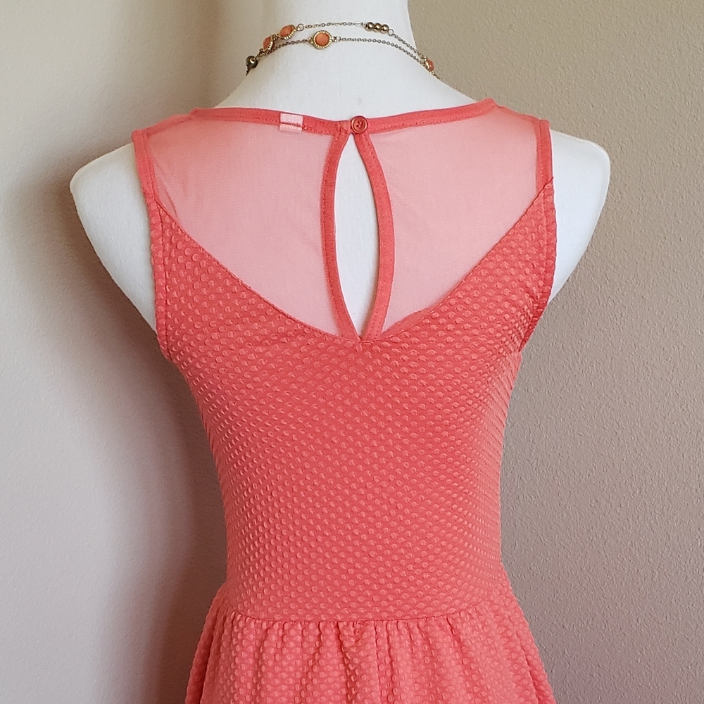 Xhilaration Coral Pink Mesh Yoke Mini Dress - Picture 6 of 8